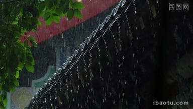 中式建筑雨天雨水雨景屋檐<strong>雨滴</strong>